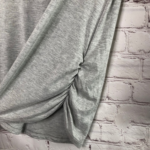 CACHE || Heather Gray Ruffle Accent V Neck Shirt - Picture 6 of 7